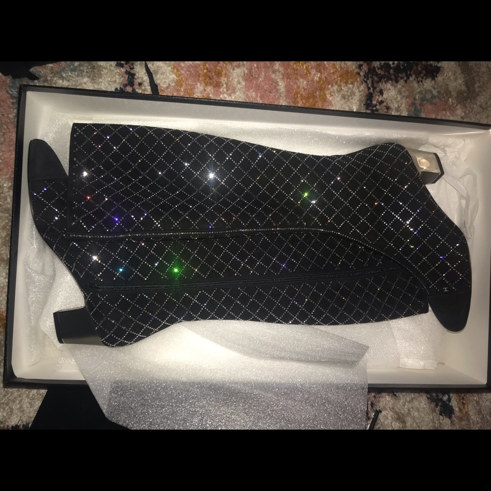 Chanel Rhinestone High Boots.
